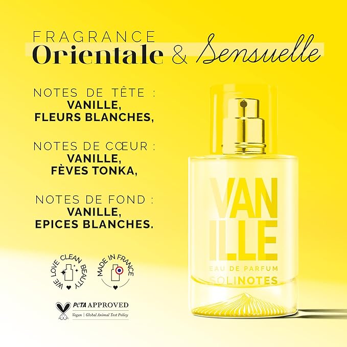 Solinotes Vanilla Perfume for Women & Men, 1.7 Fl Oz/ 50 ML Eau De Parfum, Delicate Floral and Soothing Scent with Premium Ingredients - Clean Perfume, Cruelty Free, Vegan, Made in France