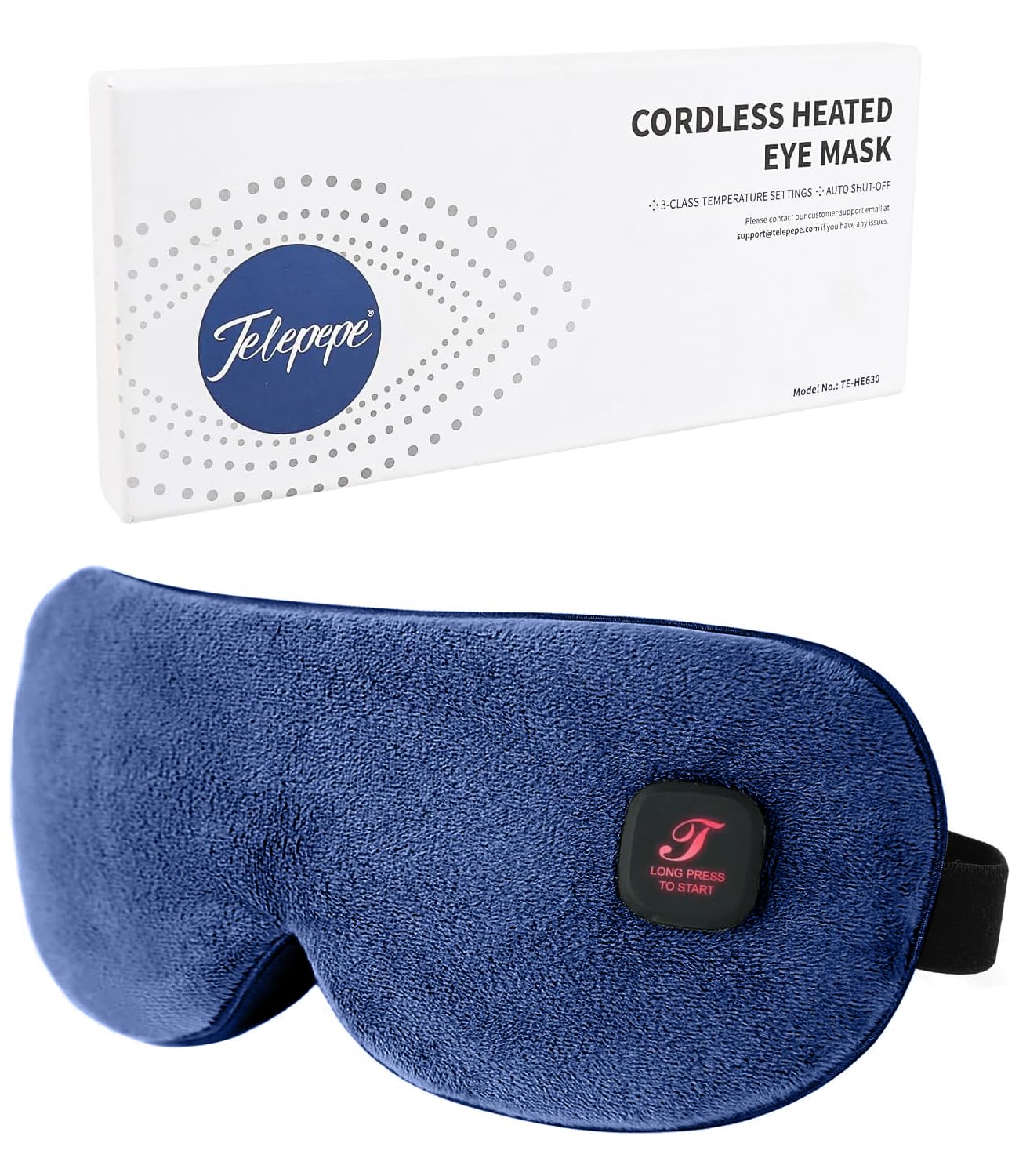 Heated Eye Mask for Dry Eyes, Cordless Warm Eye Compress for Blepharitis, Styes, 1000mAh, Washable Cover, Gifts for Family, Travel (Dark Blue)