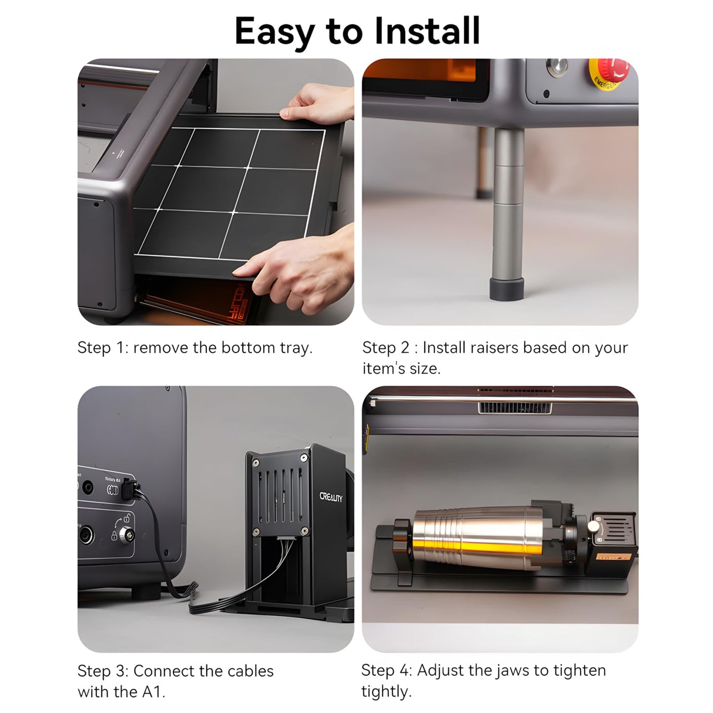 Creality Laser Rotary Roller Pro, 4-in-1 Y-axis Rotary Chuck for Creality Falcon Series Laser Engravers, Includes M6 Riser for Falcon A1, Multi-Function Rotary Kit with Goggles for Cylindrical Objects