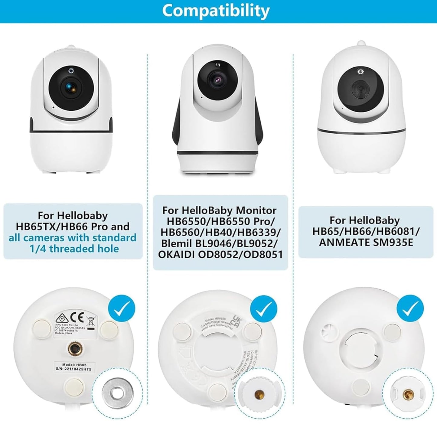 Adjustable Baby Monitor Mount for HelloBaby HB65/HB40/HB6550/HB6560/HB66/HB6339/HB6550 Pro, ANMEATE SM935E, Universal Baby Monitor Wall Mount with Perfect View and Easy to Install