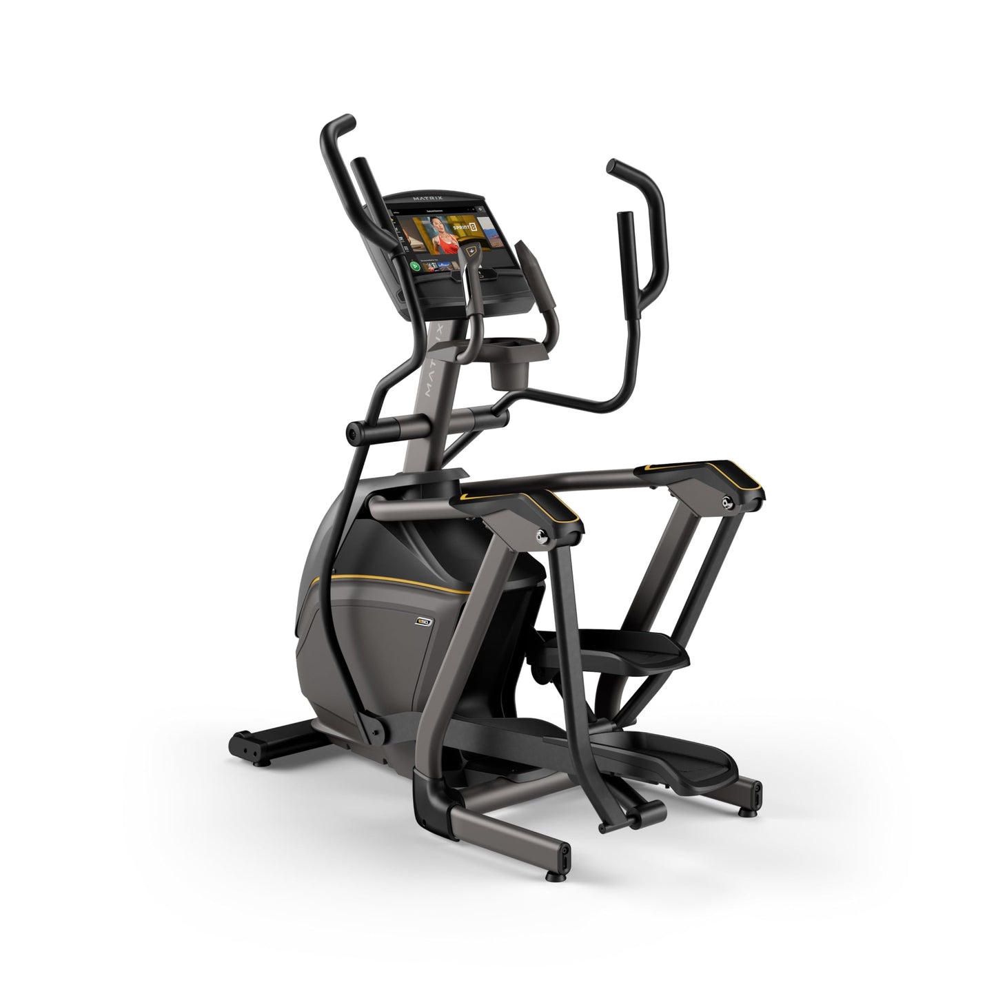 Matrix Fitness E50 Elliptical with XIR | 16" Touchscreen (WiFi+BT+HDMI) | Low Impact Workouts, Full Body Cardio, High Calorie Burn | Space Saving Compact Design, Suspension Elliptical