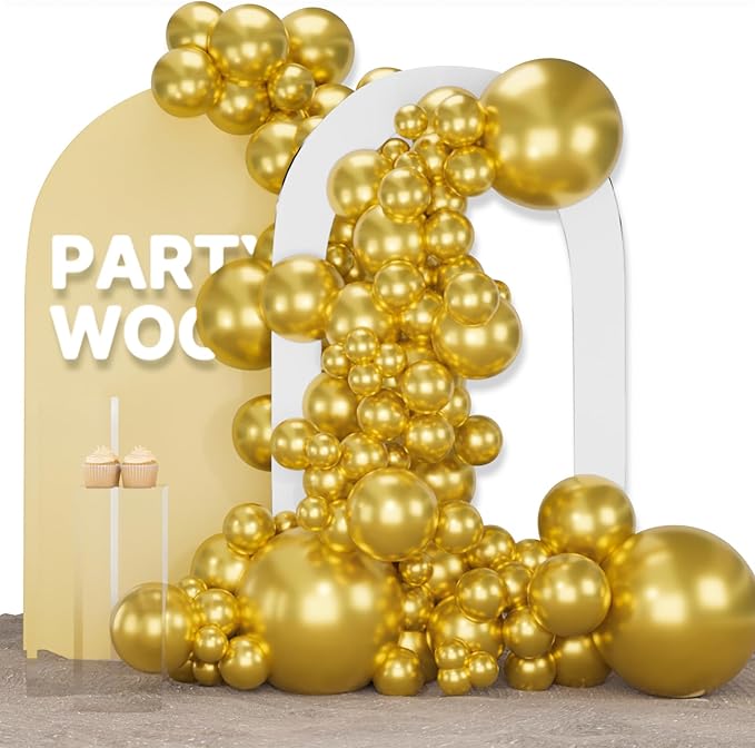 PartyWoo Gold Balloons 123pcs Different Sizes of 18 12 10 5 Inch Gold Balloon Arch Kit Garland for Birthday Wedding Annive...
