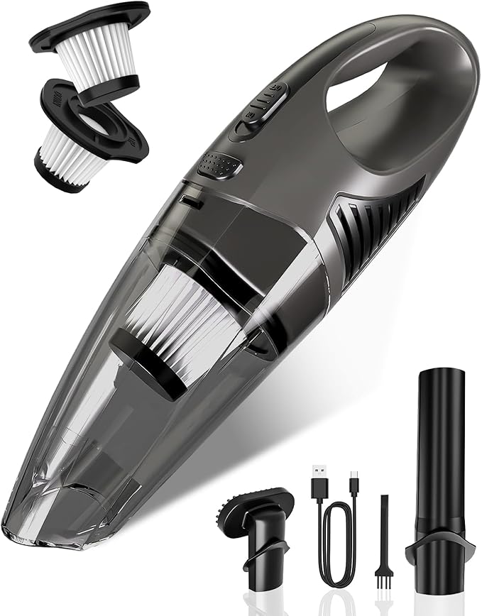 Handheld Vacuum Cordless, Rechargeable Car Vacuum Cleaner with Brushless Motor, Portable Hand Held Vacuum Suction Power, Mini Vacuum for Car, Home, Pet Hair, Office, Desk, Keyboards Grey