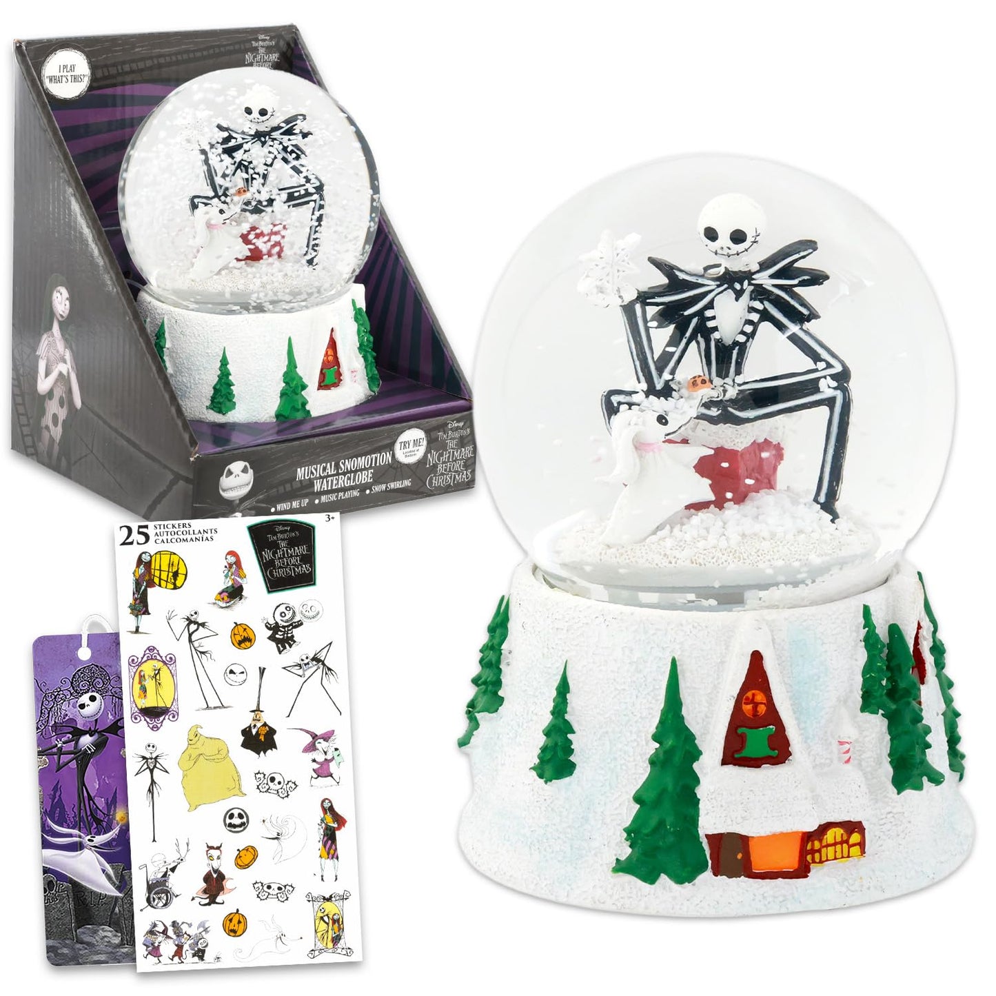 Disney The Nightmare Before Christmas Musical Snow Globe for The Set - Bundle of Jack Skellington Musical Water Globe, Stickers, More | Disney Home Decorations