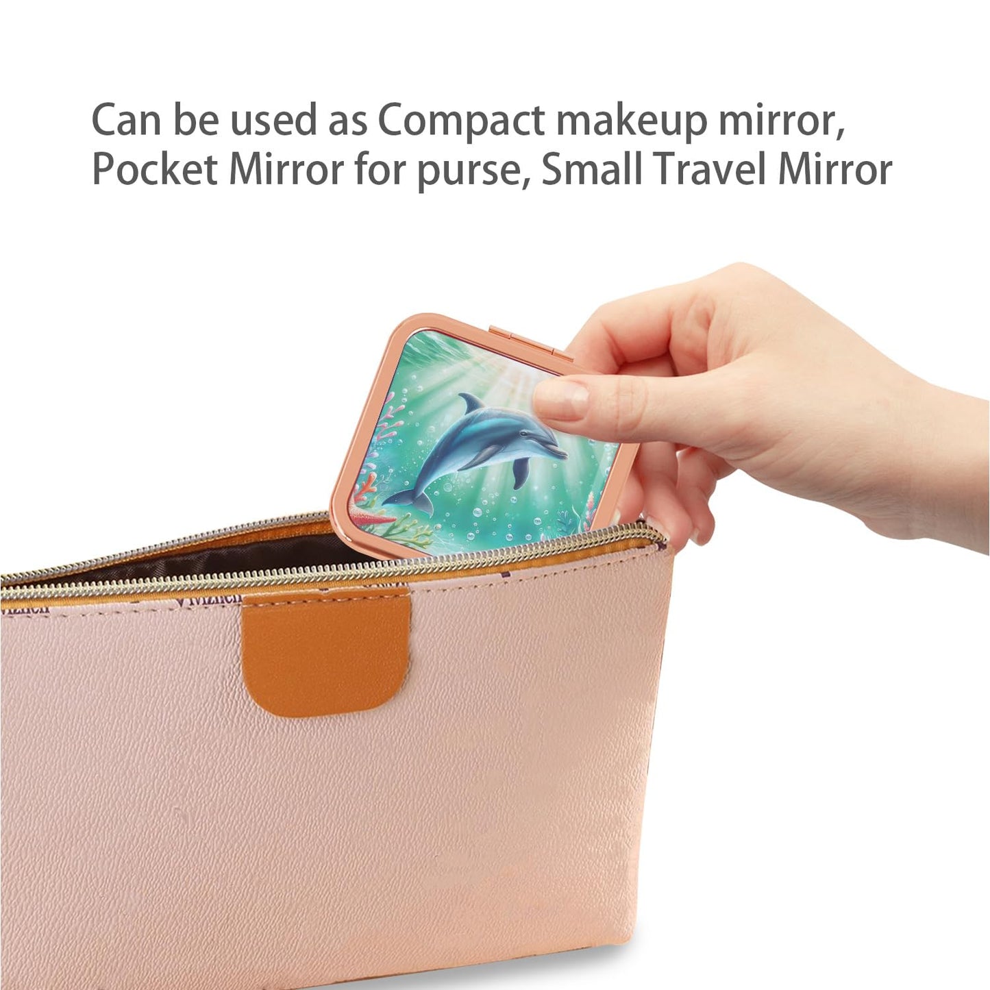 PDOZV Purse Mirror Compact, Rosegold Square 2.8     2.8    Metal Frame DropRubber Style Double Sided 1X/2X Small Mirror for Purs