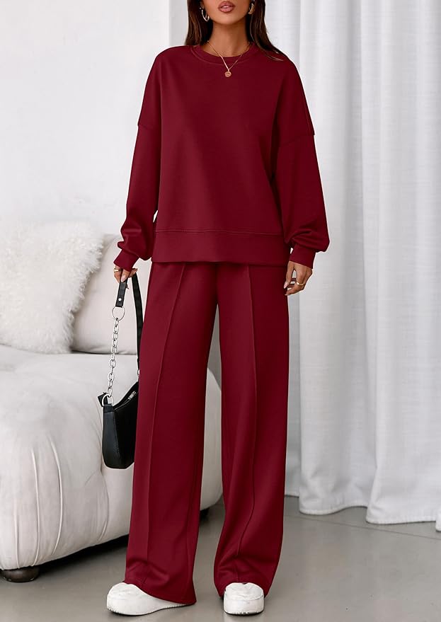 PRETTYGARDEN 2 Piece Sets For Women Fall Trendy Long Sleeve Sweatshirt Wide Leg Pants Loungewear Set Matching Sweatsuit