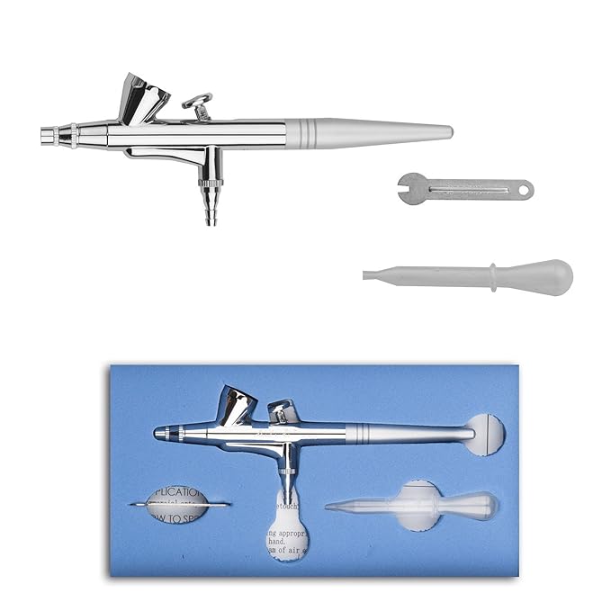 Pinkiou Airbrush Gun Mini Makeup Air Brush Spary Gun 0.4mm Needle and Nozzle For Make up Face Eyebrow Nail Temporary Tattoo (single gun)