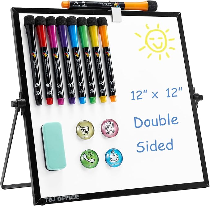Small Magnetic Dry Erase Whiteboard – Mini Desktop Portable Easel Dry Erase White Board for Students Double Side to Do Lis...