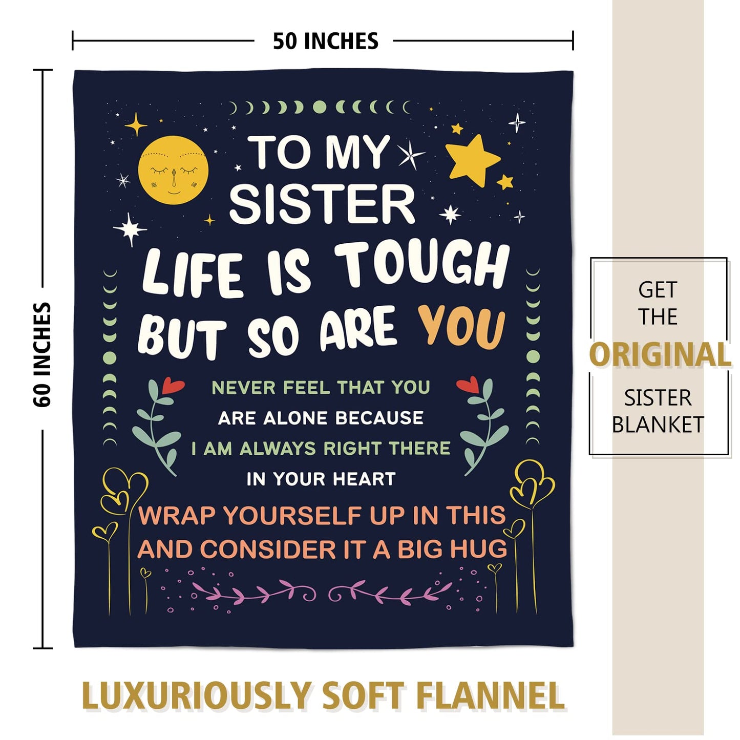 Niyewsor Sister Gifts Blanket, Sister Birthday Gifts, Sisters Gift from Sis, Gift for Big/Little Sisters on Graduation, Mothers Day, Chrismtas, to My Sis Soft Throw Blanket, 60" x 50"