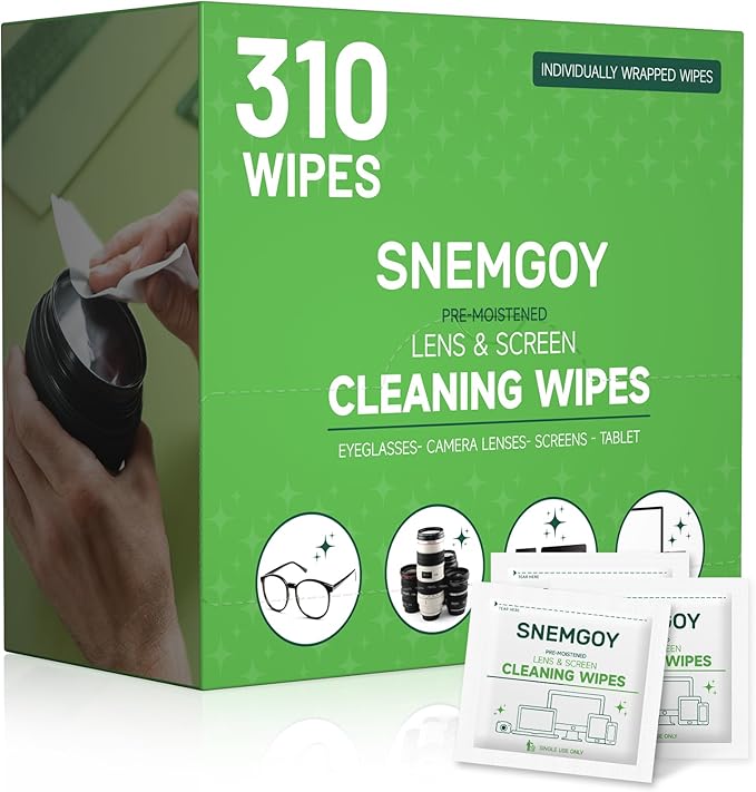 310 Count Lens Cleaning Wipes, Pre-Moistened & Individually Wrapped Glasses Wipes, Eye Glasses Cleaner for Eyeglasses, Camera Lens, Phone, Tablets & Computer Screen and Other Delicate Surfaces