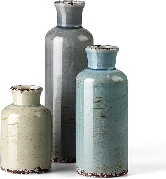 CwlwGO- Ceramic Vase Set of 3, Small Flower Vases for Home Decoration, Modern Farmhouse Decor, Living Room Kitchen Table C...