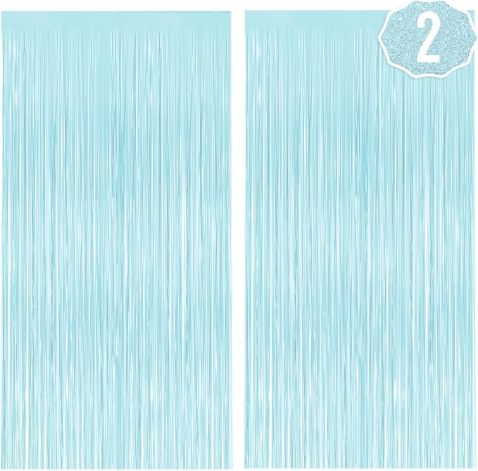 xo, Fetti Matte Light Blue Fringe Foil Curtain - Set of 2 | Bachelorette Party Supplies, Birthday Photo Booth, Baby Shower...