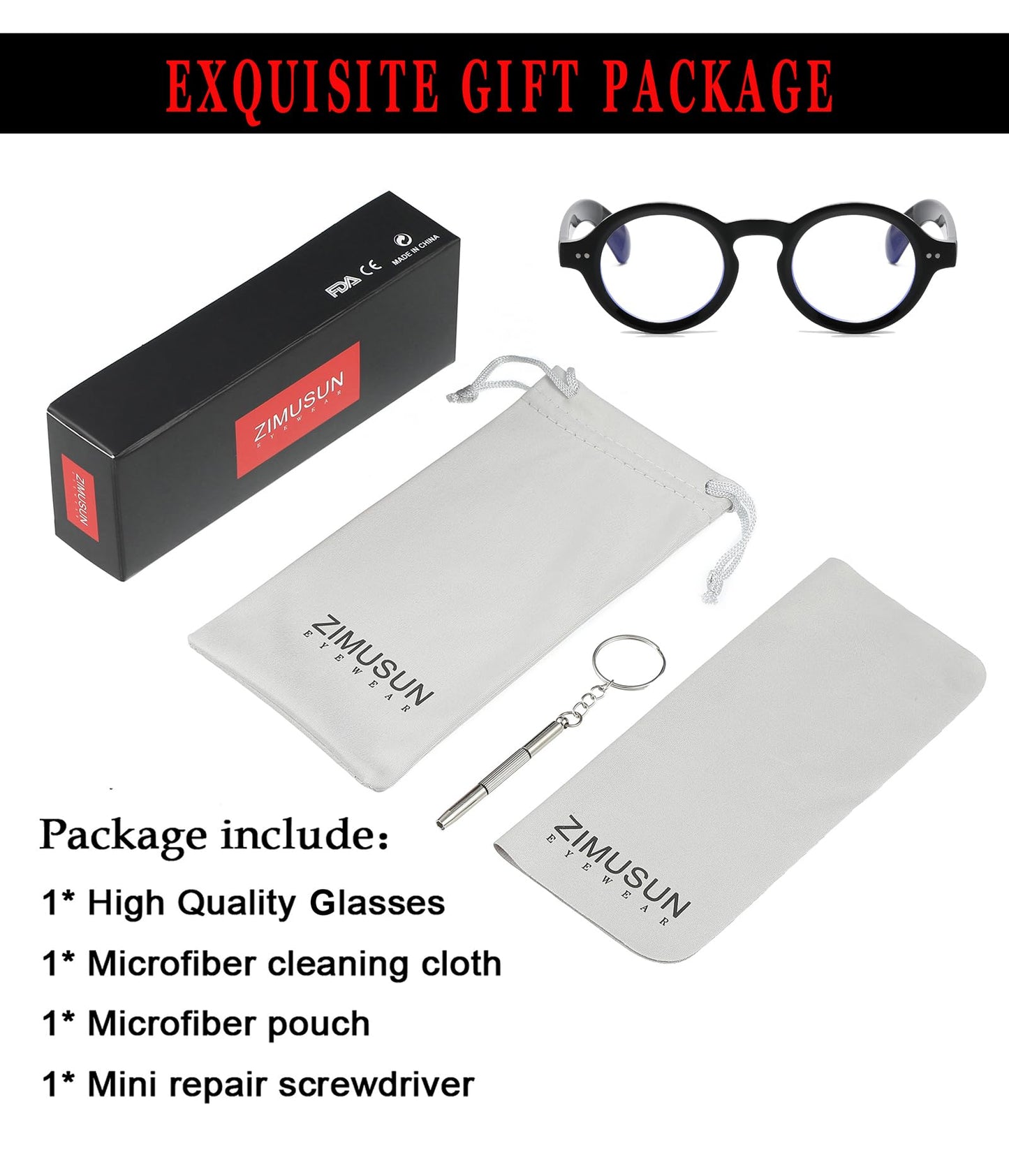 ZIMUSUN Round Frame Glasses for Women Men Small Circle Clear Lens Glasses Blue Light Non-prescription Eyeglasses(01 Bright Black)