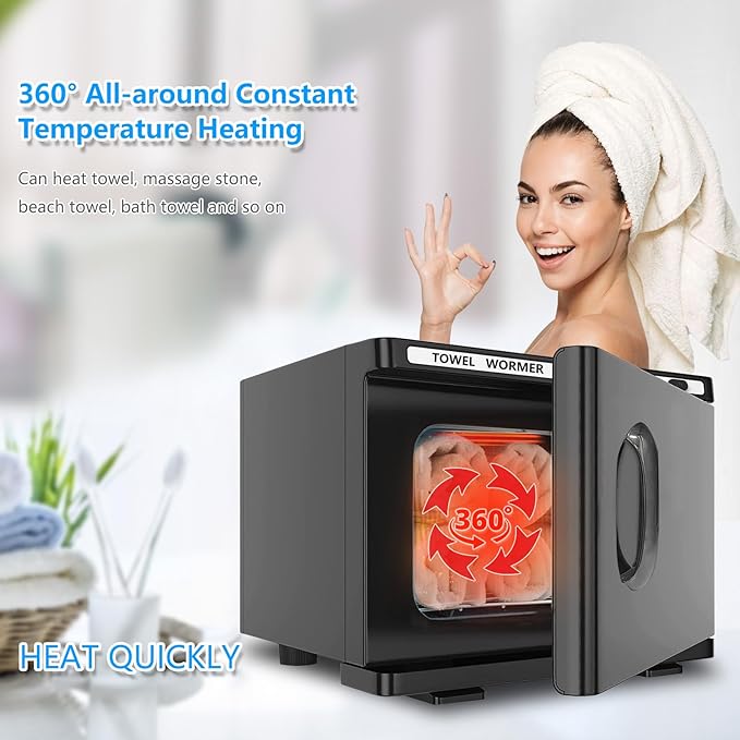 Personal 8L Small Hot Towel Warmer for Salon Beauty Bathroom Hot Towel Cabinet 2-in-1 Home Spa Towel Warmer for Facials, Upgrade Fast Heating Towel Heater Towel Steamer (8L, Black)