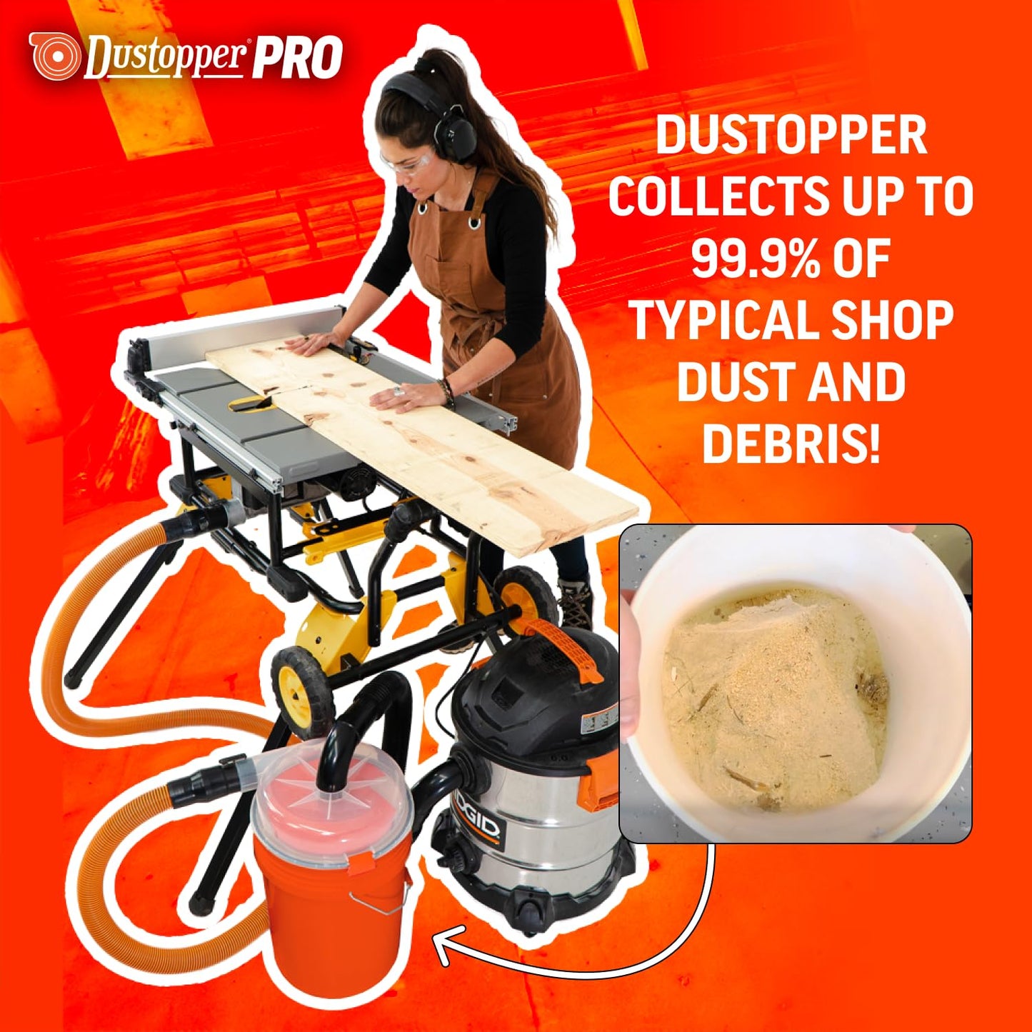 The Dustopper PRO, Low-Profile Dust Separator for Shop Wet/Dry Vacuums. Includes High-Flow 90 Degree Sweep Elbows and Connection Hose. Fits Standard 5 Gallon Buckets, Made in USA