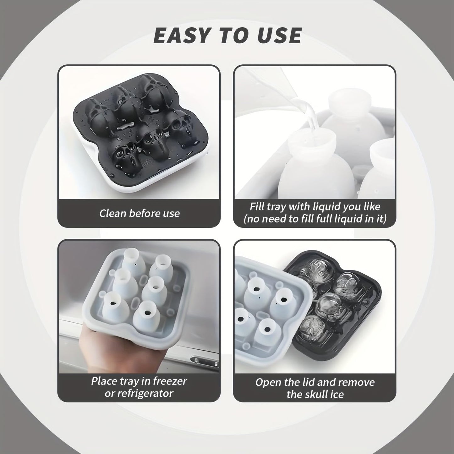 DakGagMah Skull Ice Cube Mold, 6-Cavity Silicone Ice Tray for Whiskey, Cocktails, and Beverages, Food-Grade Flexible Ice Maker for Halloween & Party Drinks, Easy Release & Dishwasher Safe