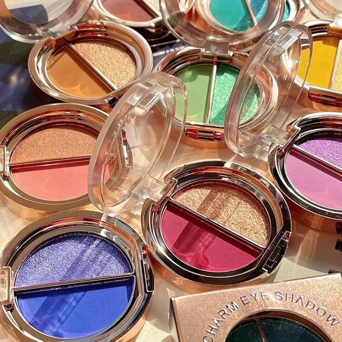 Double color eye shadow, high pigment eye makeup palette, matte shimmer metal eye shadow powder, waterproof and durable color eye makeup