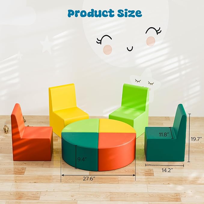 UMOMO 8-Piece Flexible Seating Set for Classroom, Colorful Modular Kids Couch for Playroom, Daycare, Preschool (Orange+Yellow+Light Green+Dark Green)