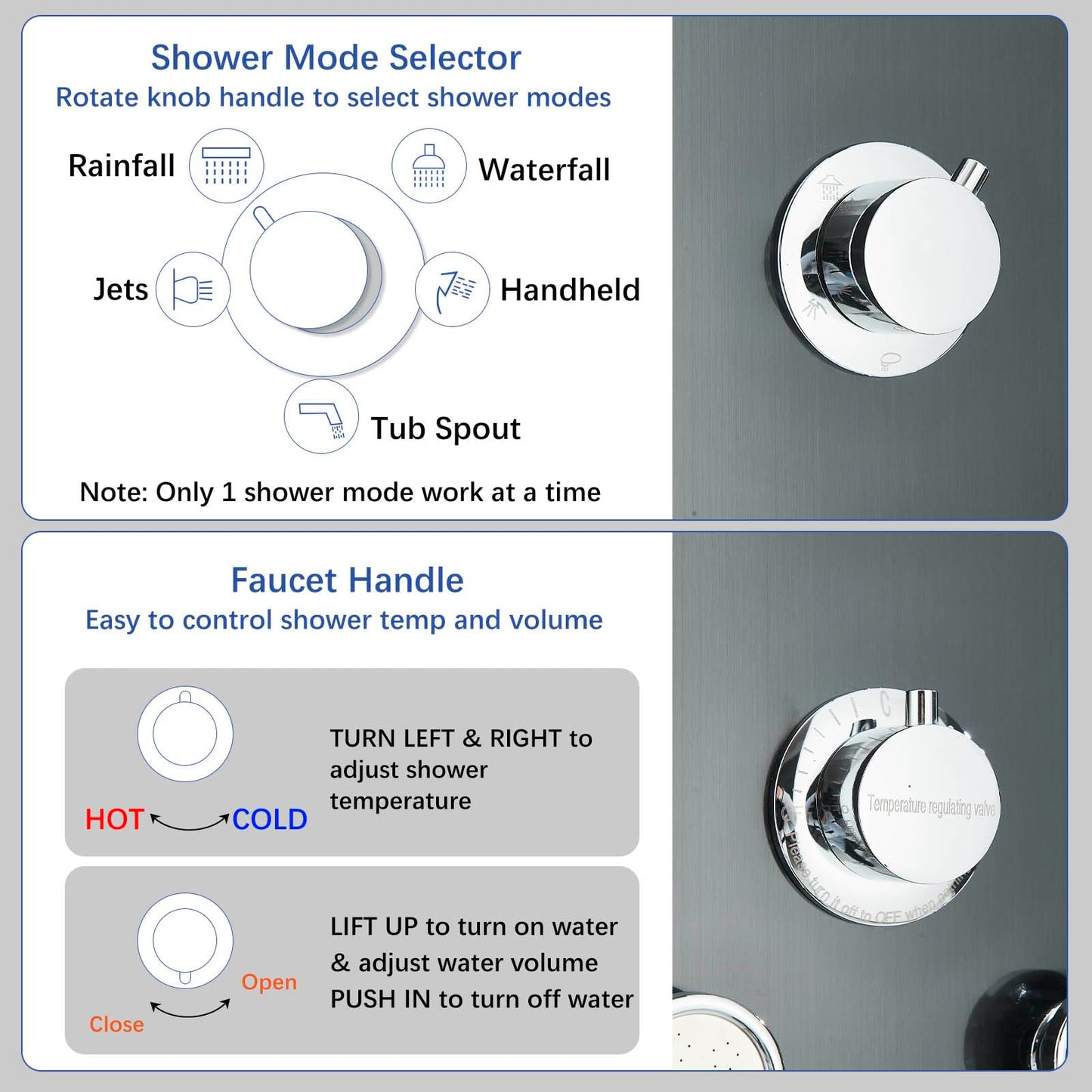 Luxury Shower Tower System with LED Shower Head, 5-Function Shower Column with Rainfall Waterfall Shower Head, 4 Body Jets, Handheld and Tub Spout,Body Waterfall Shower Panel Tower System Black-8125