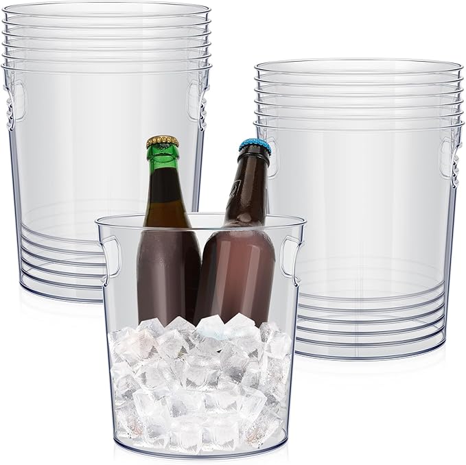 Tessco 12 Pcs Plastic Ice Buckets Clear Large Champagne Wine Cooler Bucket with Handle Portable Drinks Beverage Tubs Chill...
