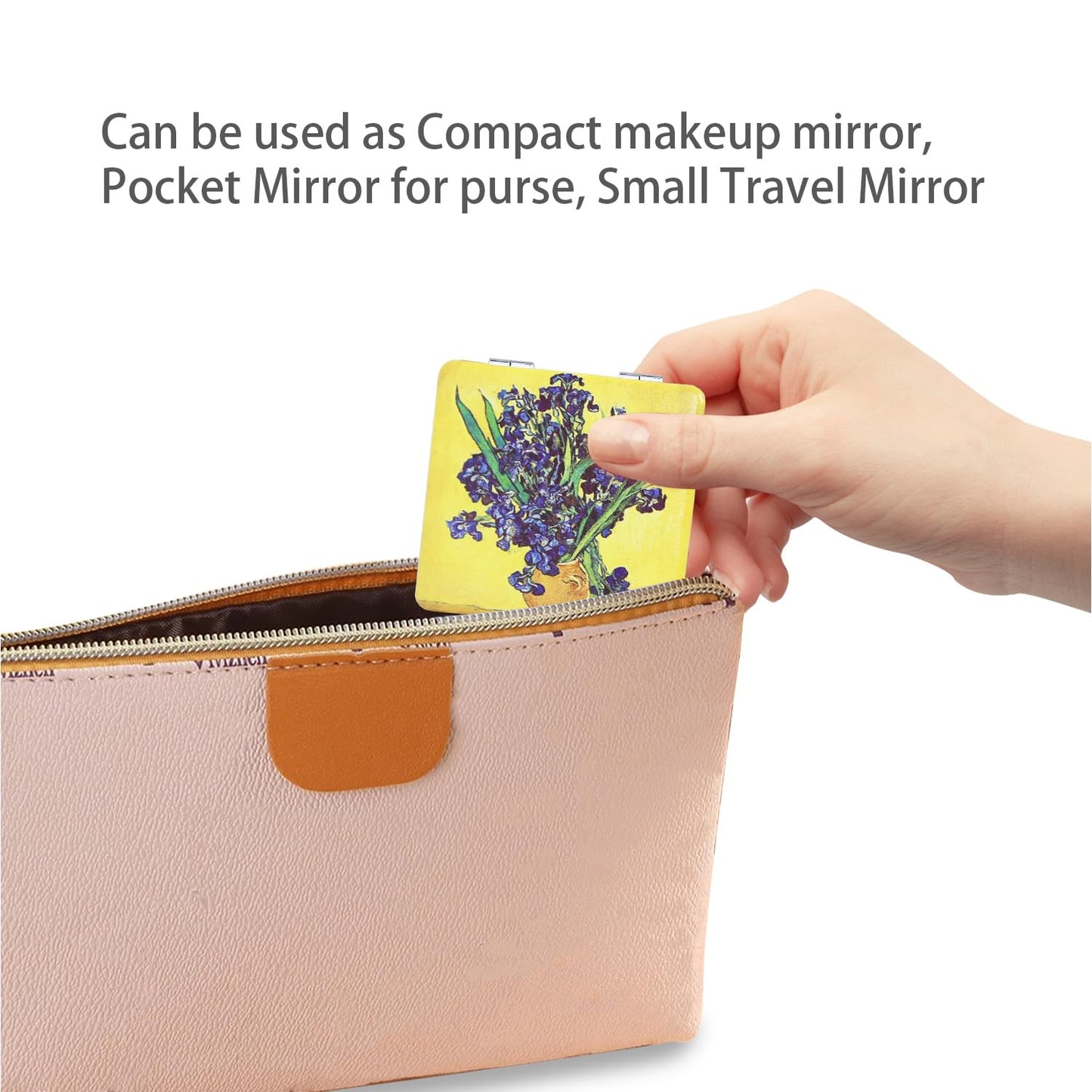 PDOZV Pocket Mirror for Women, 2 Pcs Square 2.8    PU OilPainting Style Double Sided 1X/3X Mirror for Purse Travel Compact Mirro