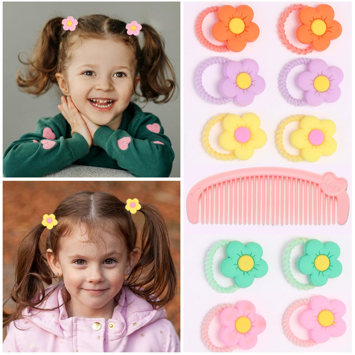 Small Elastic Hair Ties Hair Accessories for Girls，Colorful Baby Rubber Hair Bands Set with Hair Clips Hair Styling Tools
