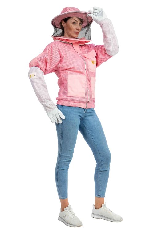 Massive Bee Store -- Beekeeping Fully Ventilated Jacket in Multi-Color with Round Veil (S, Pink)