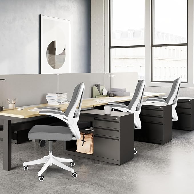 Office Chair, Ergonomic Comfort Home Desk Chair, Mid Back Gaming Chair with Wheels, Adjustable Height, Lumbar Support, Flip-up Armrest with 350LBS Capacity