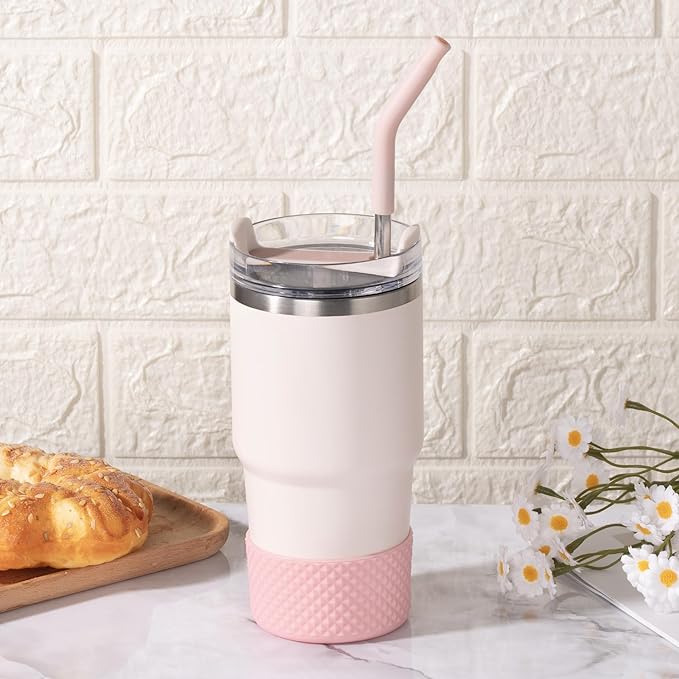 Reusable Metal Straws, 2 PACK Stainless Steel Straws with Silicone Tip for 20 oz Tumbler, Long Drinking Replacement Straw for YETI, STANLEY, US Acrylio, BJPKPK, Simple Modern and so on