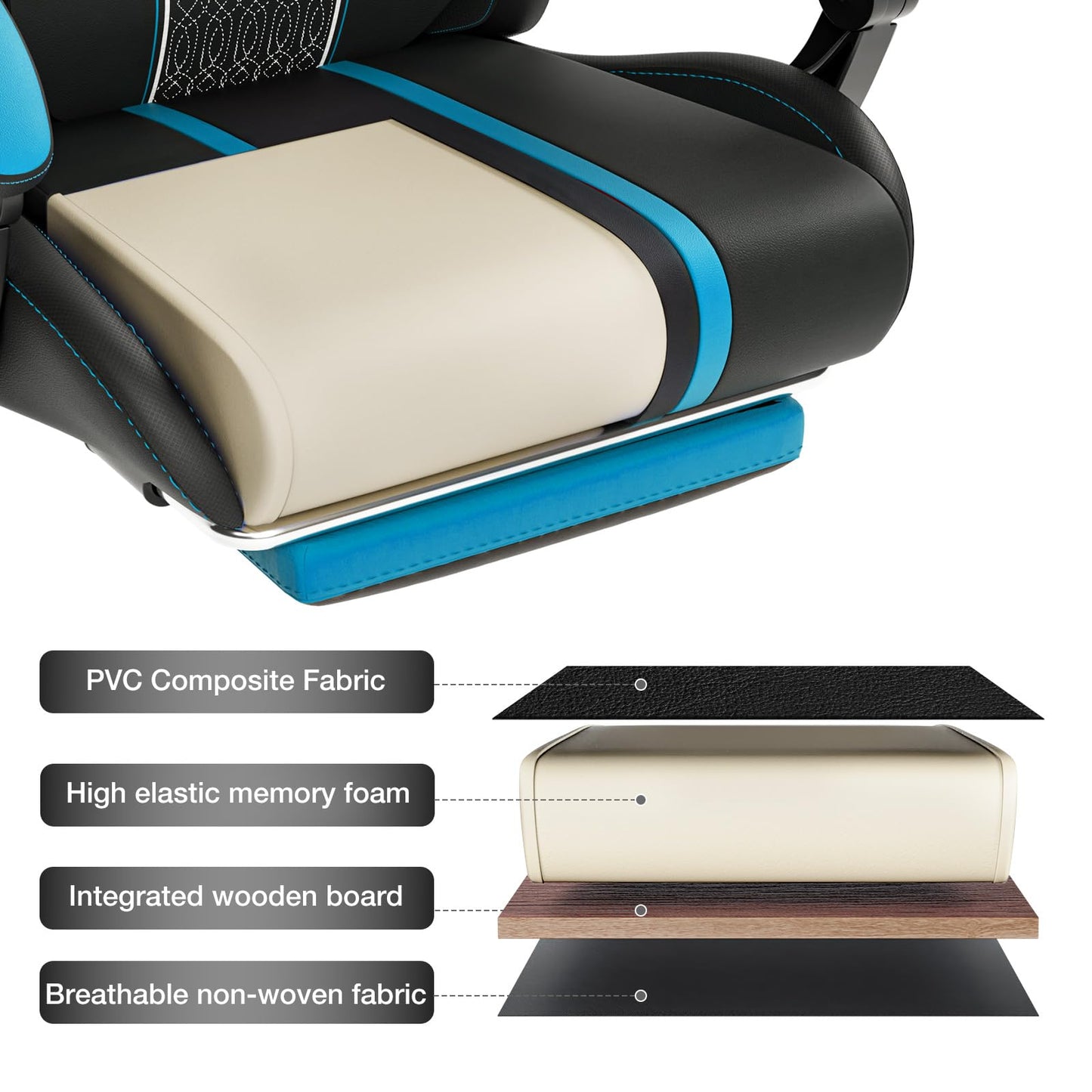 HOFFREE Led Gaming Chair with Speakers and Massage Video Game Chair Big and Tall for 400lbs with Footrest Reclining High Back Computer Desk Chair Blue and Black