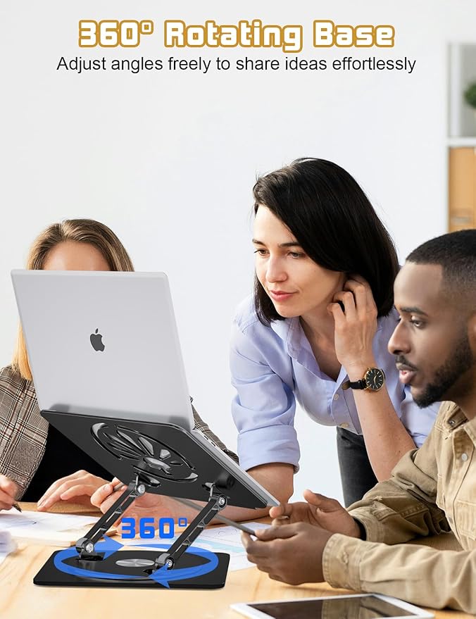 Axbima Adjustable Laptop Stand for Desk-360° Rotating Base Aluminum Laptop Riser,Ergonomic Computer Stand for Office Home MacBook Pro/Air Dell HP up to 16'',Black