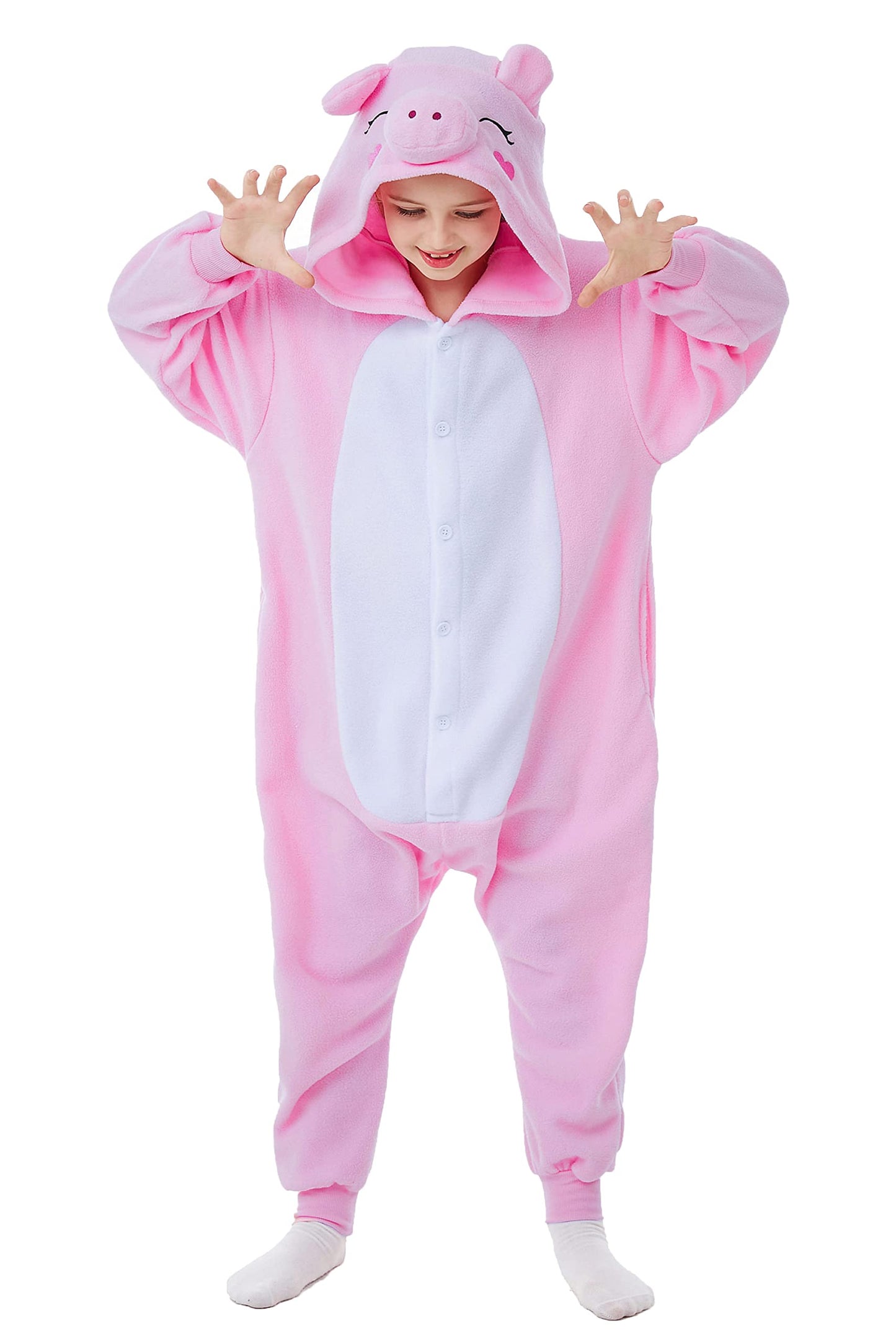 CANASOUR Pig Onesie Kids Halloween Cosplay Costume Girls One Piece Pjs Anime Unisex Hoodie Pajamas Pink For 10-12 Years Boys Party Pyjamas (Height 56-59”, 10 Years, Pig)