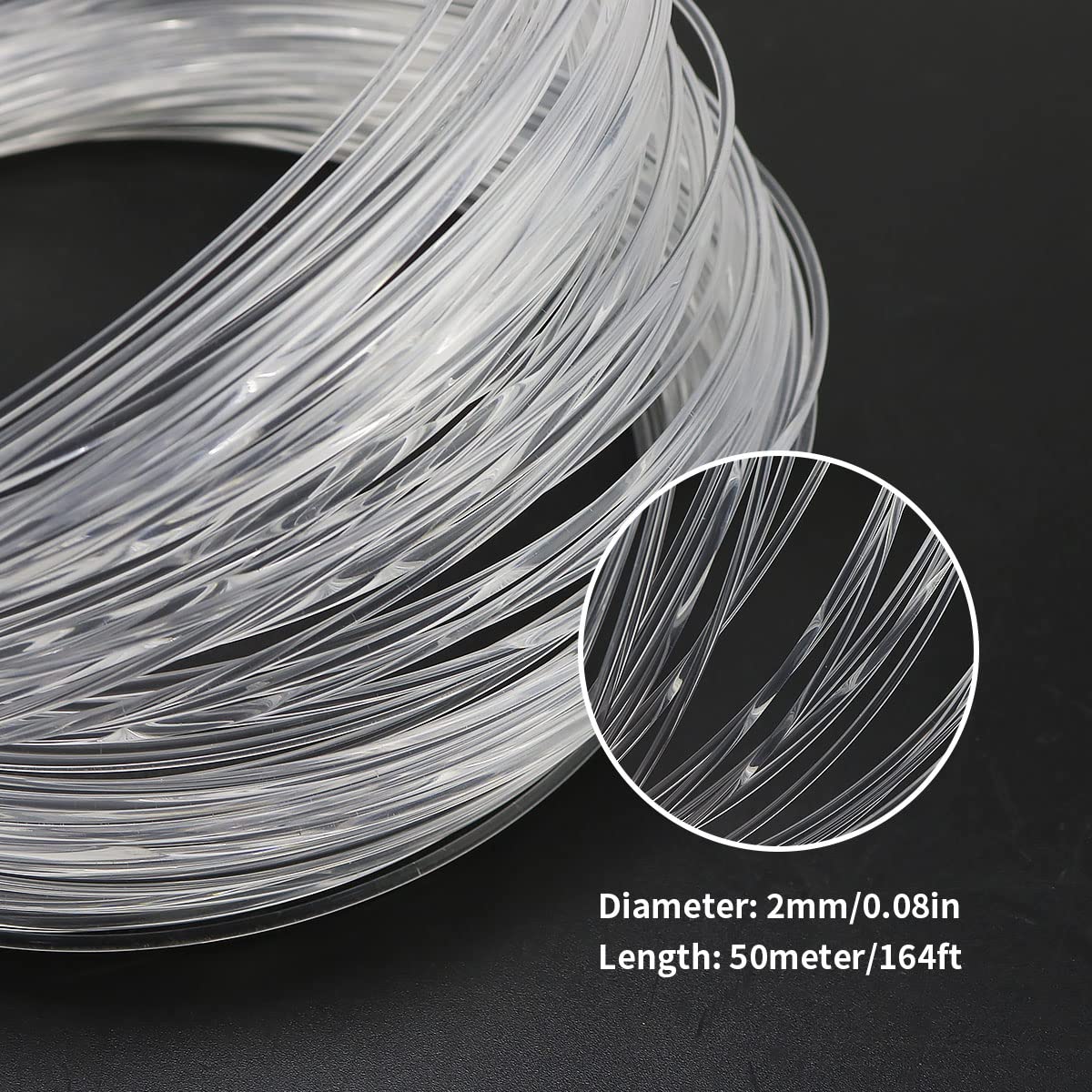 AZIMOM PMMA Plastic 2mm(0.08inch) 50m(164ft) End Glow Fiber Optic Cable Roll for Star Sky Ceiling All Kind Led Light Engine Driver Source