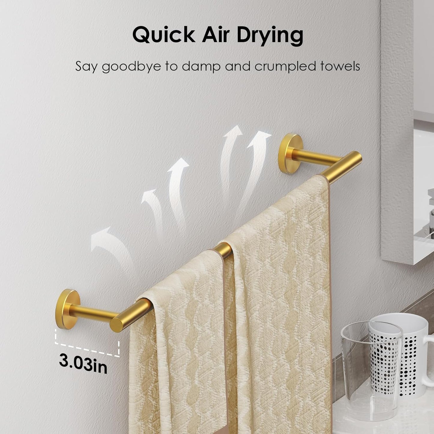 FORIOUS Towel Bar Wall Mounted, Stainless Steel Towel Racks for Bathroom, Includes Wall Mounting Hardware (Brushed Gold, 20 Inch)