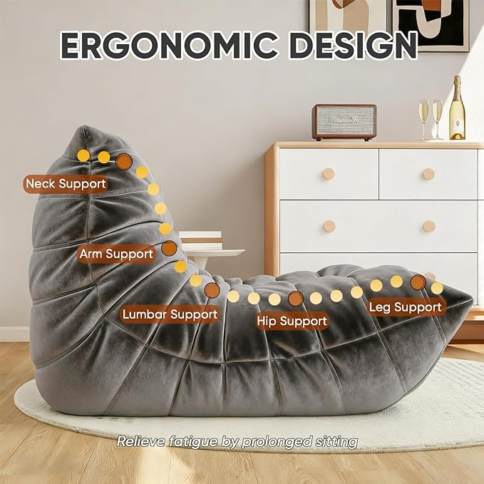 Bean Bag Chairs for Adults - Comfy High-Density Foam Fireside Chair, Adult Size, Soft Dutch Velvet Cover Beanbag Couch, Versatile for Living Room, Bedroom, Dorm, Reading & Gaming (Grey)