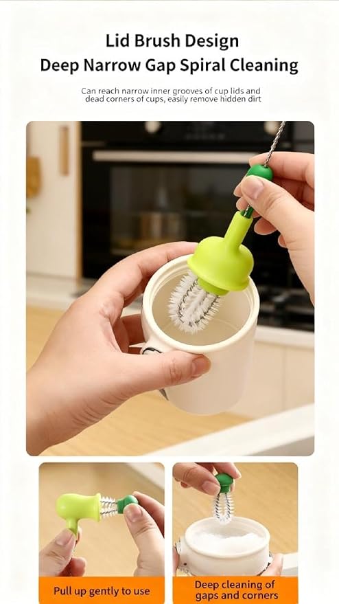 Pea Flexible Straw Brush, Multi-Functional Household Cup Lid Groove and Crevice Cleaning Brush (3-Pack)