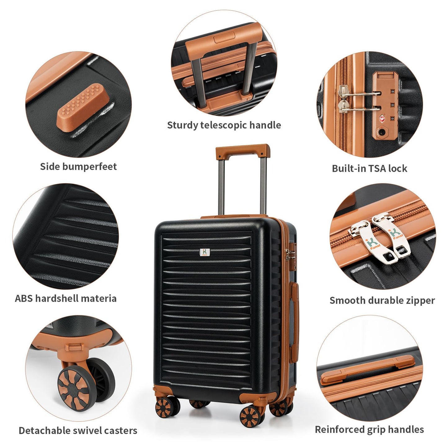 KUNEL Luggage Sets 5 Piece Suitcases with Wheels,ABS Hard Case Suitcases with Spinner Wheels, TSA Lock, Durable Travel Luggage