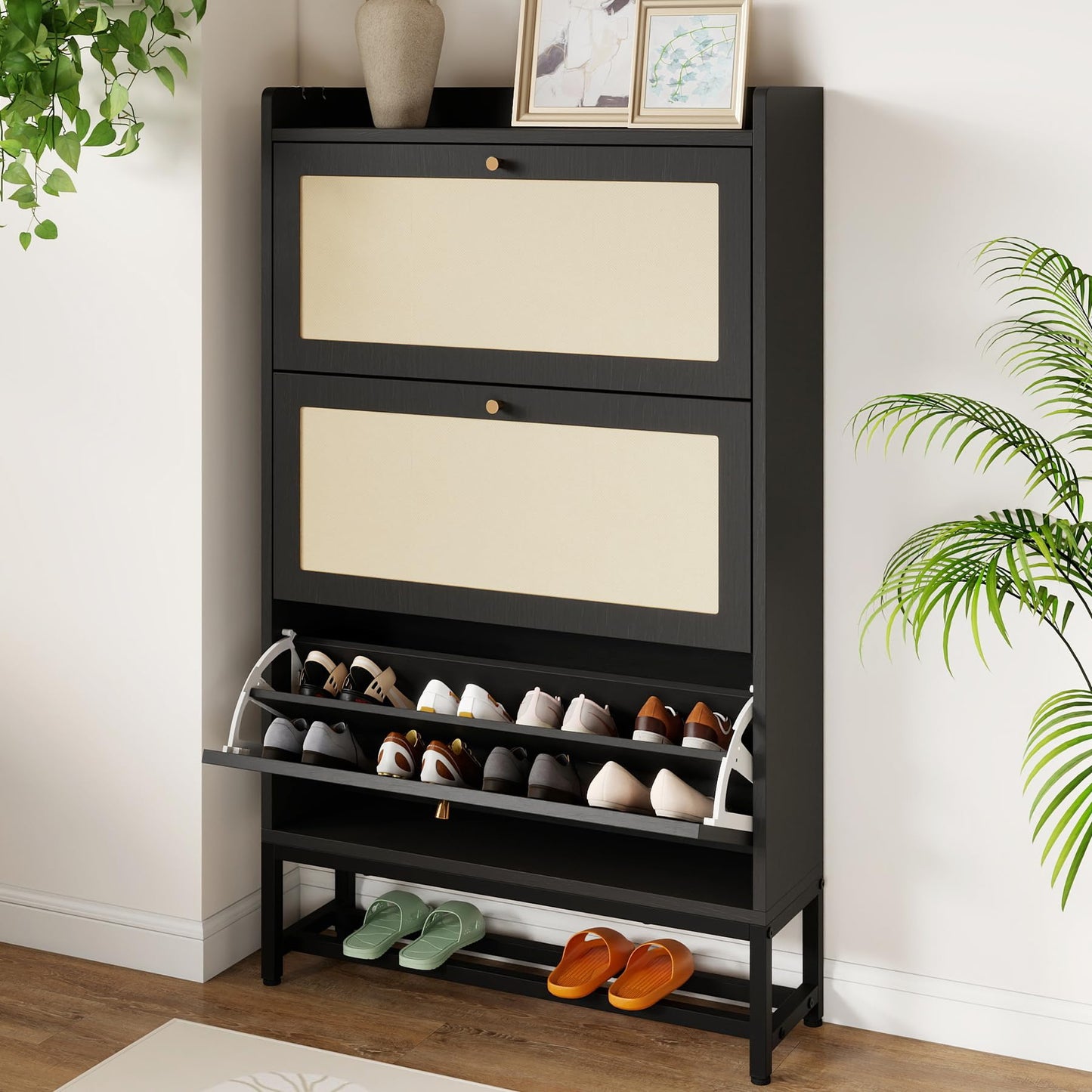 Aivermeil Slim Entryway Shoe Storage Cabinet with 2 Flip Drawers, Modern Freestanding Shoes Organizer Holds 16-20 Pairs, Closed Shoe Storage for Hallway, Foyer - Space-Saving Wood Shoe Rack
