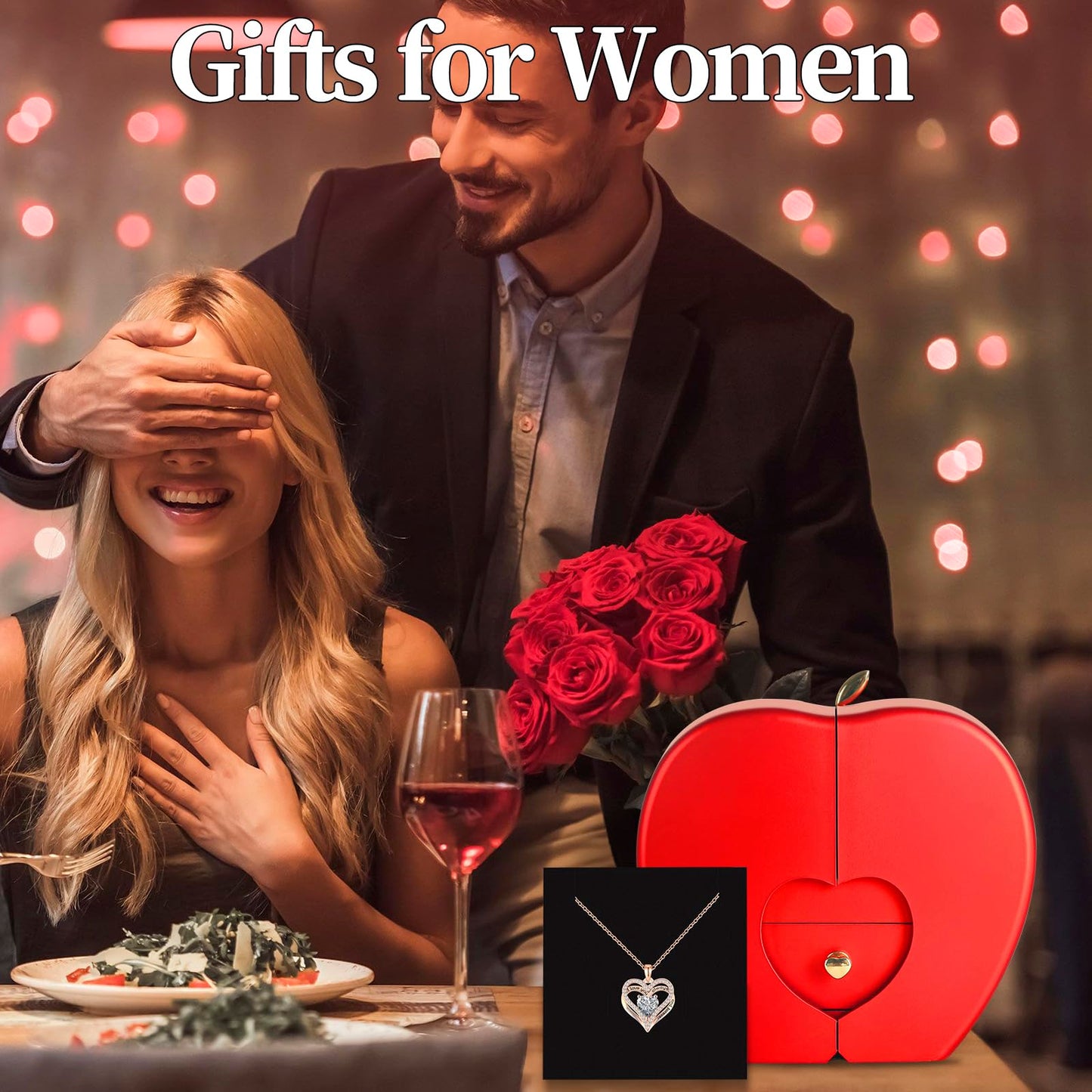 Preserved Flower Red Rose with Heart Necklace, Gifts for Mom, Girlfriend, Women, Wife, Grandma on Christmas, Valentine's Day, Mother's Day, Birthday, Anniversary, Thanksgiving