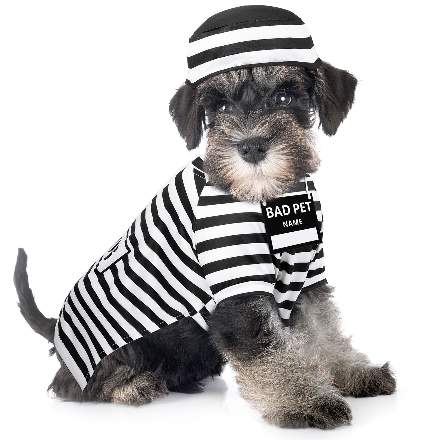 Shihanee Funny Dog Prisoner Costumes Halloween Prison Pooch Shirts Washable Dog Hat and Card for Halloween Puppy Pet(X-Large)