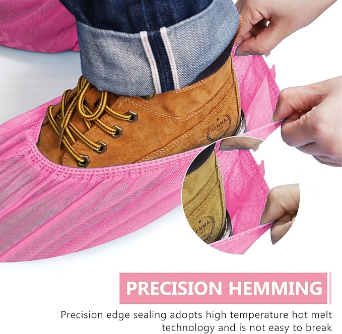 squish 200 Pack Shoe Covers Disposable Non-Slip, Pink Non-Woven Fabric Boot Covers for Indoors Breathable Slip Resistant Durable Boot&Shoes Cover, Protector Covers Fits Virtually Most Shoes