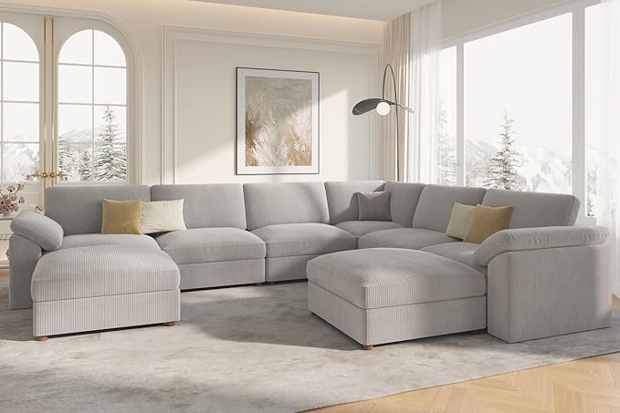 EASE MOOSE Oversized L Shaped Sectional Modular Sofa,Large U Shaped Sectional Couch Wide Deep Seat Modular Cloud Couch，Grey