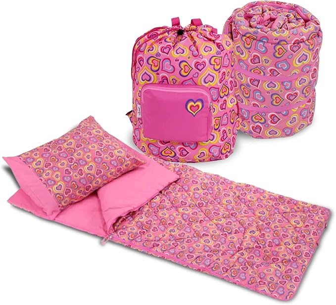 Emily Rose Kids 3-PC Girls Pink Hearts Sleeping Bag Gift Set – Soft Thick Slumber Sack, Pillow Case & Backpack Storage Cas...