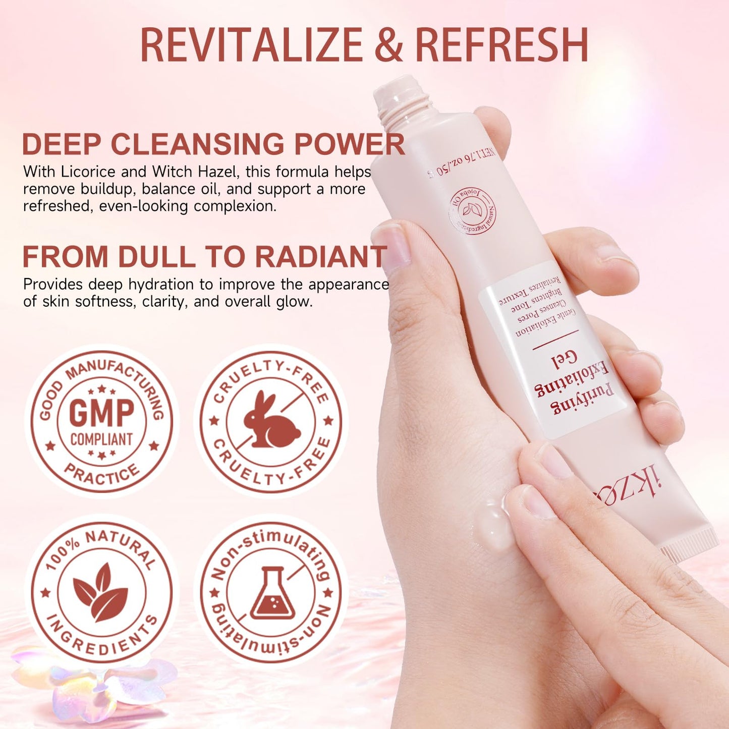 Purifying Exfoliating Gel, Facial Exfoliator Cleanser, Face Scrub, Natural Exfoliating Gel Purifying Cream, Gentle for Face Body