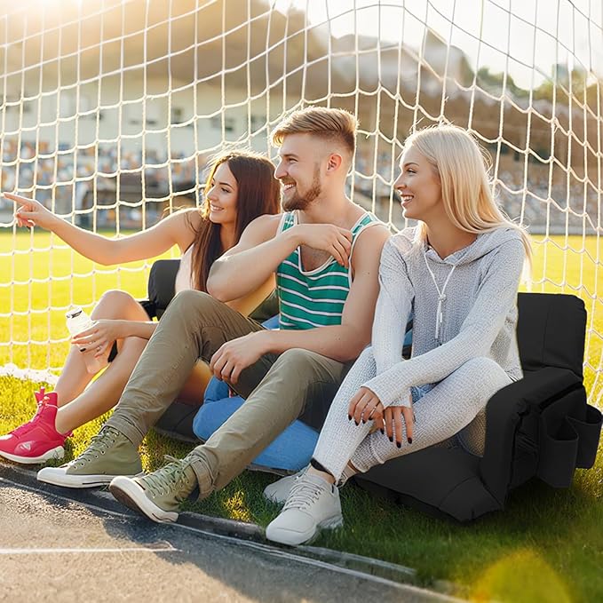 Stadium Seats with Back Support,Wide Stadium Chairs with Back and Cushion, Sofa Style Stadium Seats, 6 Reclining Positions, Extra Thick Bleacher Seat for Sports Events (Black-1 Pack, Wide|22.5")