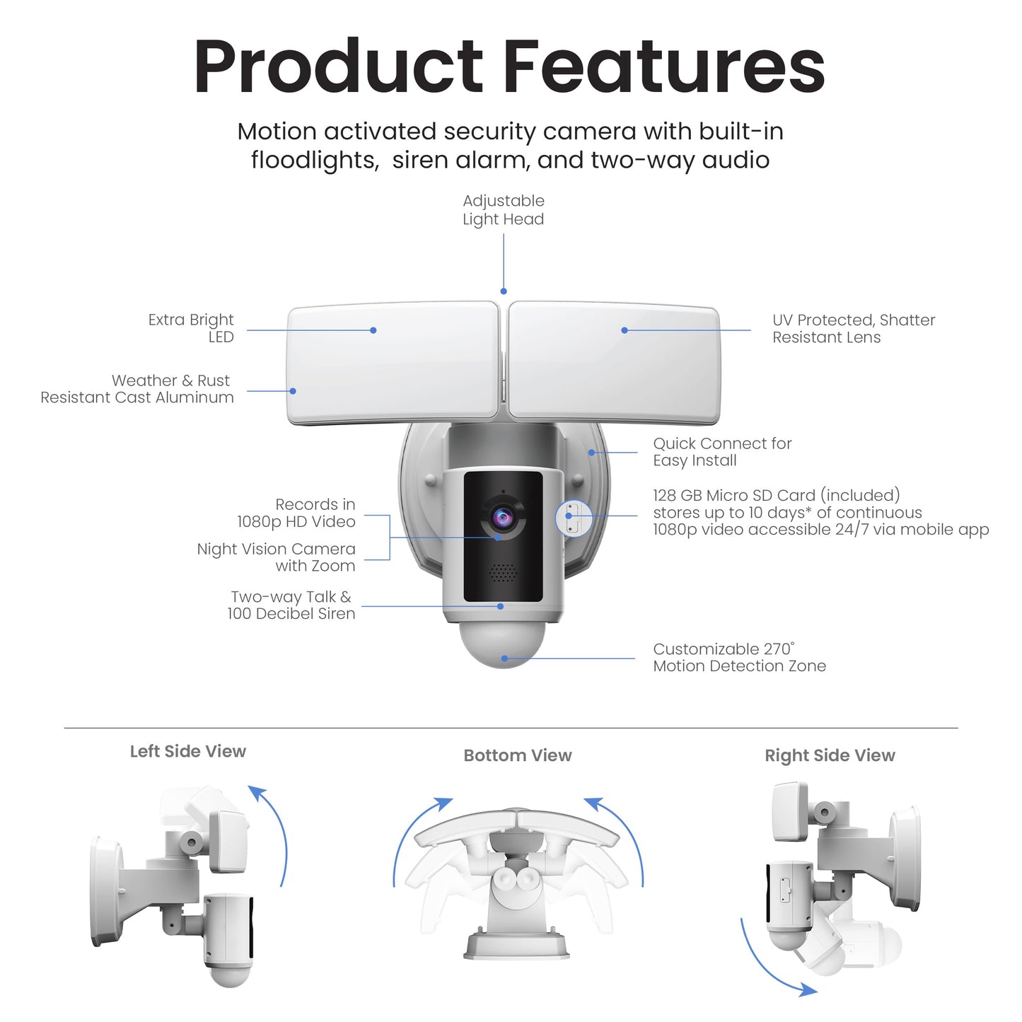 Feit Electric Smart WiFi Floodlight Security Camera, 5000 Lumens, 1080p HD, Motion Detection, Two-Way Audio, 128GB SD, No Subscription, Works with Alexa & Google Home SEC5000/CAM/WIFI Gen 2 of SEC3000