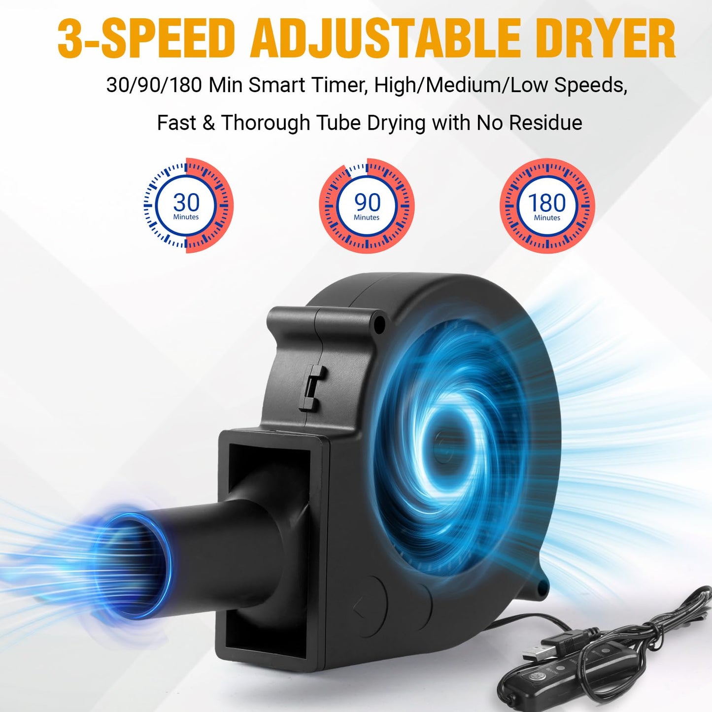 CPAP Hose Dryer with Adjustable Speed – CPAP Tube Dryer & Cleaner Blower Fan, Compatible with Standard 22mm Hoses, Easy-Use CPAP/BIPAP Cleaning & Maintenance Accessory