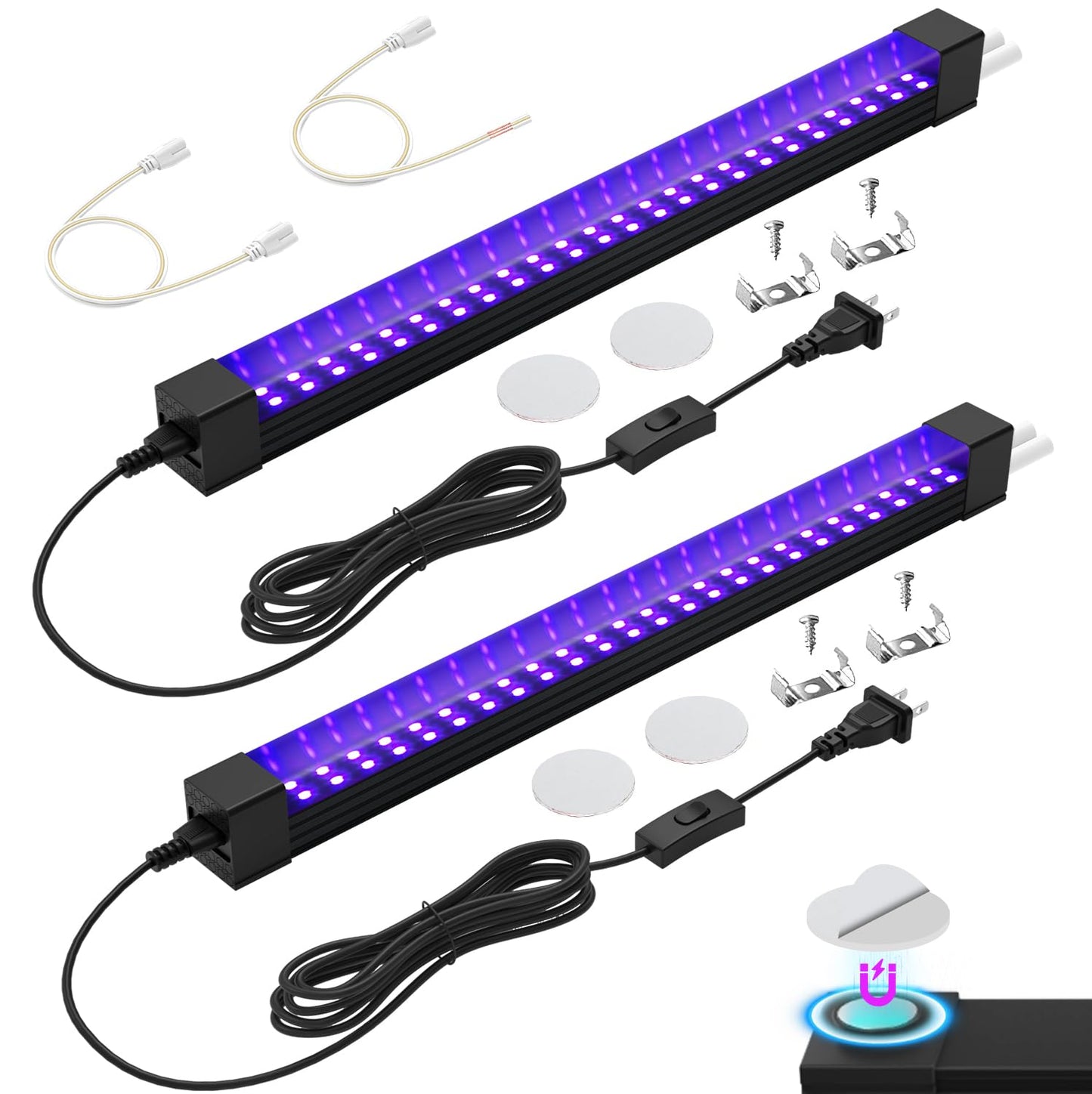 Sayitwill 365NM Black Light Bar 15W 1FT, UV Blacklight Strip for Dispaly, Linkable LED Black Lights with ON/Off Switch, for Uranium Glass Minerals/Rock Curio Cabinetry Glow Party Halloween, 2 Pack