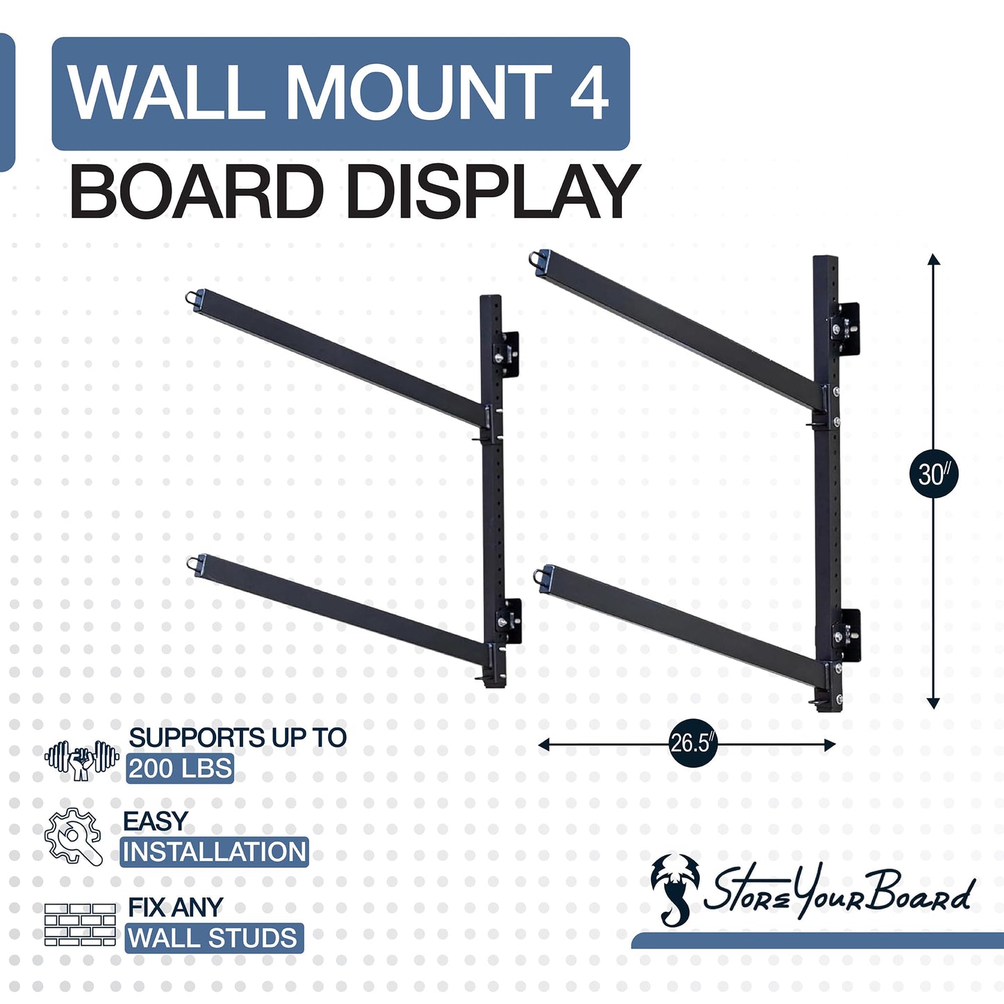 StoreYourBoard G-Kayak Wall Storage Rack – Heavy-Duty Outdoor Kayak Rack for 2 Boats, Adjustable Wall Mount Hanger, Holds 200 lbs, Silver, 26.5” L x 4” W x 30” H