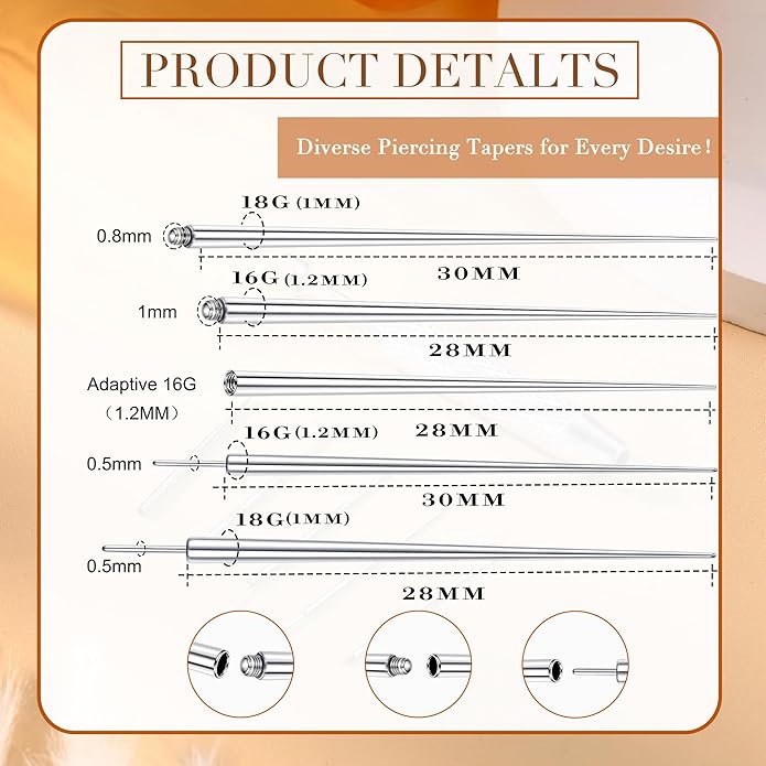 Piercing Taper Ball Grabber Tool for Changing Jewelry - 14G 16G 18G 20G Stainless Steel Flat Back Earrings Applicator Tool Threadless Insertion Pin Thread Body Piercing Kit for Ear Nose Lip